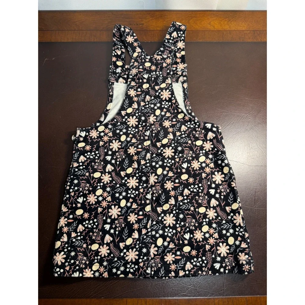 Old Navy Girls 2T Black Floral Corduroy Pinafore Jumper Dress Pockets RN 75343